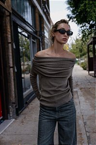 Blusa Zara Cinza Fendi Modelo Ombro A Ombro