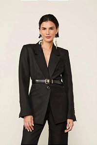 Blazer Animale Preto Em Linho