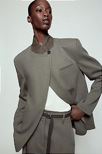 Blazer Zara Cinza Modelo Cruzado De Botão Único