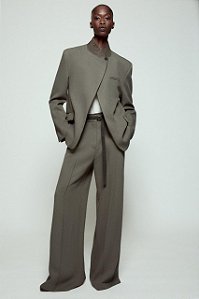 Calça Zara Cinza Modelo Cós Duplo Com Cinto