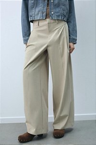 Calça Zara Bege Areia Modelo Pantalona