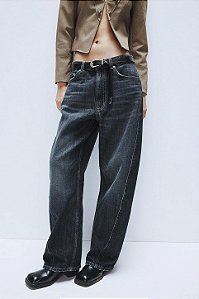 Calça Zara Jeans Escura Modelo Barrel