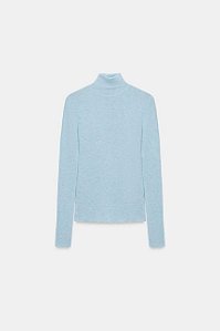 Blusa Zara Azul Claro Com Gola Alta