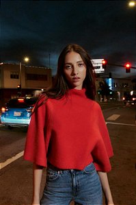 Blusa Zara Vermelha De Gola Alta
