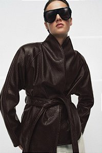 Casaco Zara Marrom Modelo Jaqueta Couro Sintético