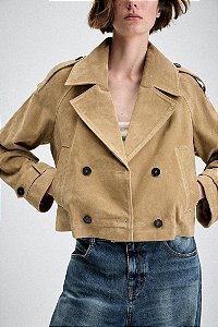 Casaco Zara Bege Em Couro Modelo Cropped