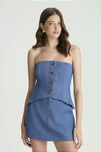 Blusa NV Azul Jeans Modelo Tomara Que Caia
