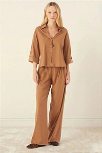Calça Cris Barros Marrom Toast Modelo Martinelli