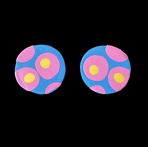 brinco bolas azul/rosa/amarelo