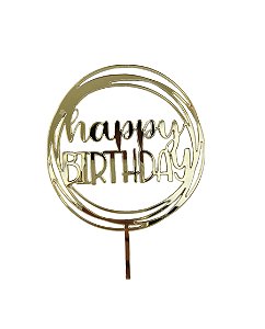 Topo de Bolo Acrílico - Aro Happy Birthday