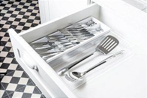 Organizador de Talheres e Utensílios Clear Branco