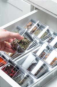 Organizador de Temperos Clear 9 Peças Branco