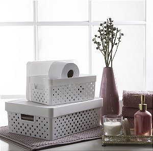 Cesto Organizador c/ Tampa 29 X 19 X 12 CM QUADRATTA Creme
