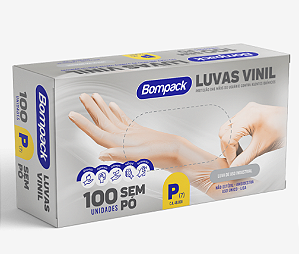 Luva de Vinil Bompack s/ Pó tam. P/M/G 100UN