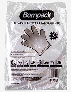 Luvas Plásticas Descartáveis Bompack 100UN