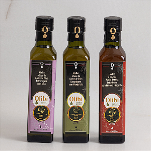 Trio Mediterrâneo: Azeites Aromatizados Olibi Manjericão, Alho e Pimenta (250ml cada)