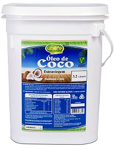 Oleo de Coco Extra Virgem Balde 3,2 Litros Unilife