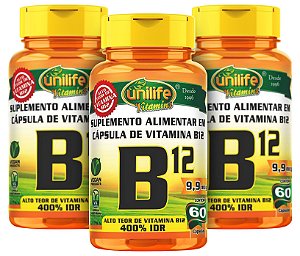 CianoCobalamina B12 Vitamina - Kit com 3 - 180 caps - Unilife