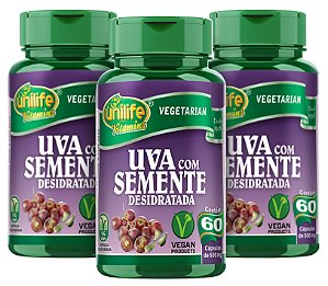 Uva com Semente Desidratada - Kit com 3 - 180 Caps (500mg) - Unilife