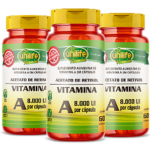 Vitamina A Retinol Unilife - Kit com 3 - 180 Caps - Unilife