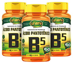Vitamina B5 Ácido Pantotênico - Kit com 3 - 180 Caps (500mg) - Unilife