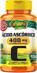 Vitamina C - Ácido Ascórbico 400mg 120 Cápsulas Unilife