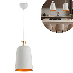 Pendente Bell 230MM Branco Fosco Externo e Ouro Interno