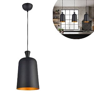 Pendente Bell 230MM Preto Fosco Externo e Ouro Interno