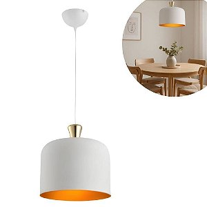 Pendente  Bell 280MM Branco Fosco Externo e Ouro Interno