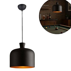 Pendente Bell 280MM Preto Fosco Externo e Ouro Interno