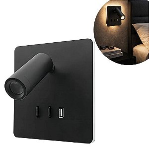 Luminária de Cabeceira Quadrada Preta