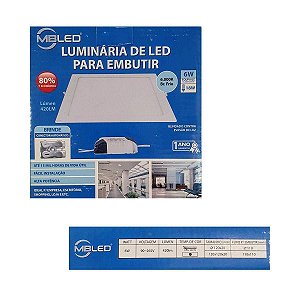 Painel Emb Quad 6W 6000K Bivolt