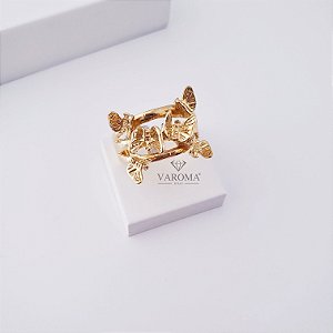 Anel com Borboleta Trabalhada Semijoia Ouro 18K