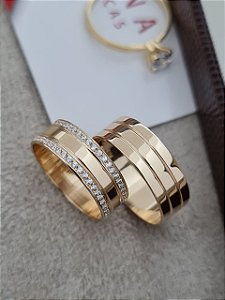 Par de Alianças Havana em Ouro18k - 6MM