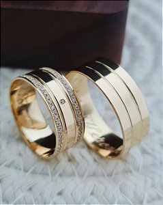 Par de Alianças Havana II  em Ouro18k - 7MM