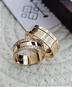Par de Alianças Vienna III em Ouro 18k - 7MM