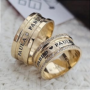 Par de Alianças Vienna ll em Ouro 18k - 8MM