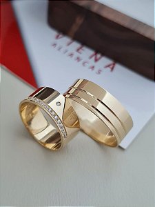 Par de Alianças Flórida em Ouro 18k - 7MM
