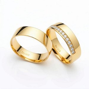 Par de Alianças Miami em Ouro18k | 6MM - Com Pedras