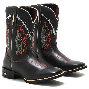BOTA TEXANA COUNTRY MASCULINA BICO QUADRADO COURO PRETO TRIBAL