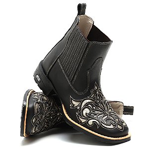 BOTINA TEXANA COUNTRY FEMININA MARROM BORDADO LASER