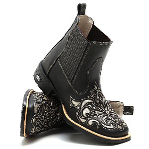 BOTINA TEXANA COUNTRY FEMININA PRETA BORDADO LASER