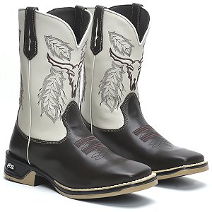 BOTA MASCULINA TEXANA COUNTRY BICO QUADRADO CANO ALTO COURO BOI CAFE JUMP