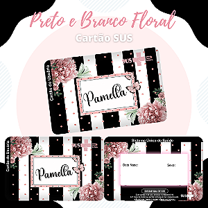 Cartao do SUS PRETO E BRANCO FLORAL