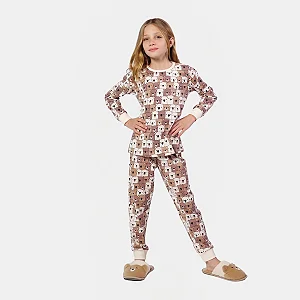 Pijama Cor Com Amor Manga Longa Infantil Feminino Ursinhos