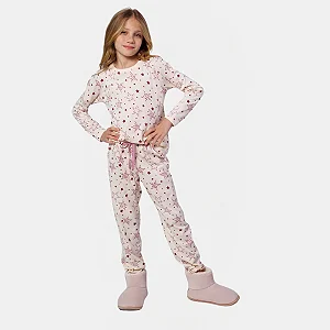 Pijama Cor Com Amor Manga Longa Calça Infantil Feminino Estrelas