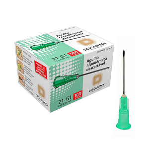 AGULHA HIPODERMICA 0,80X30MM 21G 1/4 VERDE - CX/100 - DESCARPACK