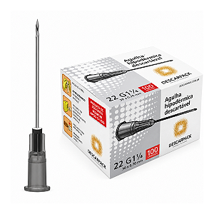 AGULHA HIPODERMICA 0,70X30MM 22G 1/4 CINZA - CX/100 - DESCARPACK
