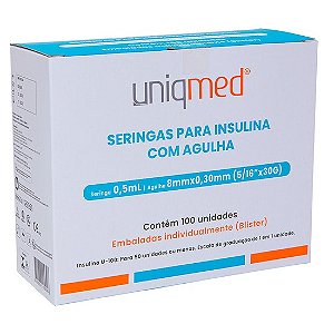 Seringa Insulina 0,5 X 8mm 5/16 30g Com Agulha Caixa 100 Unidades Seringa