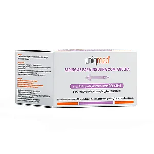SERINGA INSULINA 1ML 12,7X0,33 29G C/AG - CX/100 - UNIQMED